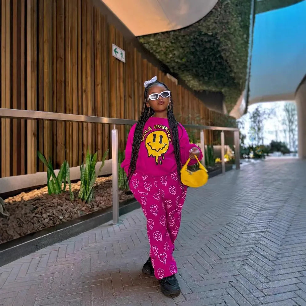 Grils Print Long Sleeve Sweatshirt Pants Suit