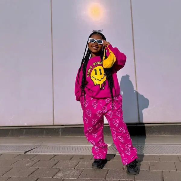 Grils Print Long Sleeve Sweatshirt Pants Suit