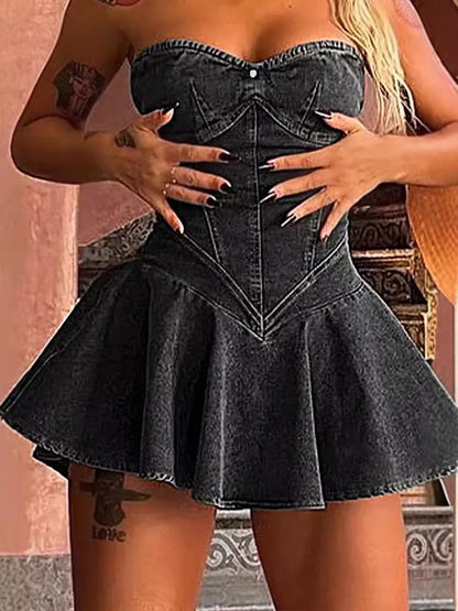 Wrap Chest Denim Mini Dress