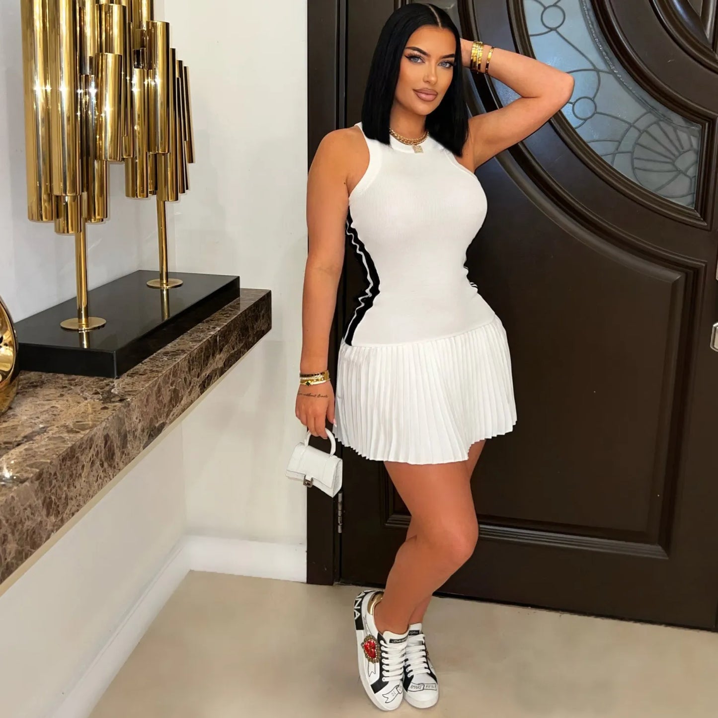 Sleeveless Pleated Mini Dress