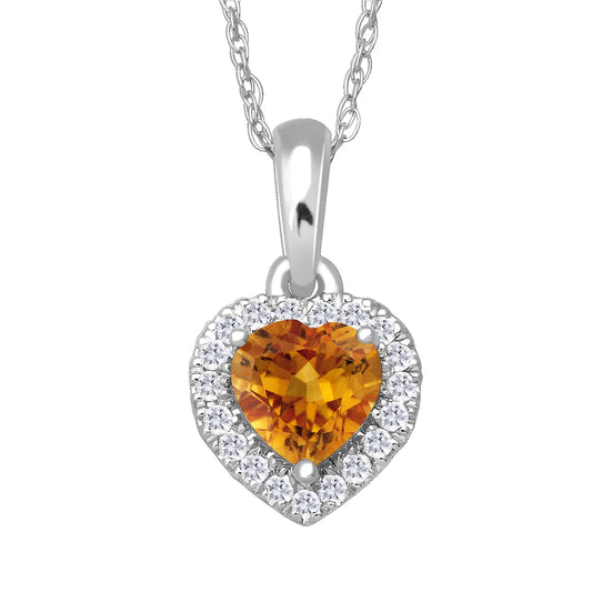5MM Heart Shape Citrine and White Sapphire Birthstone Halo