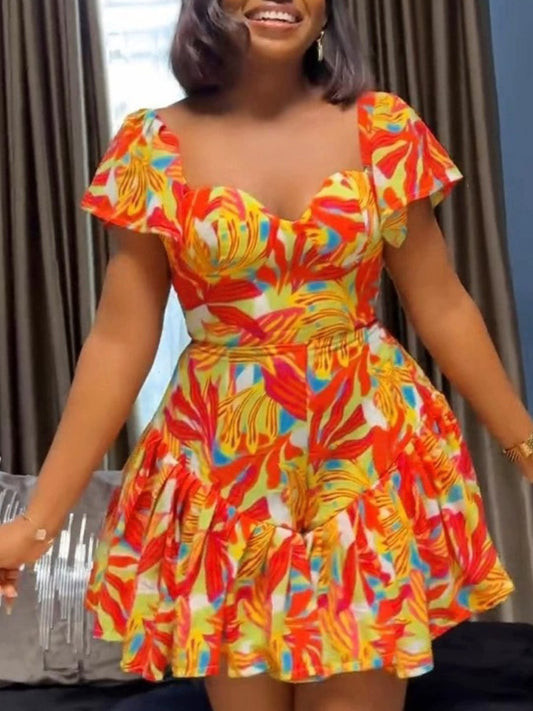 Pressed Pleat Medium Flower Print Romper