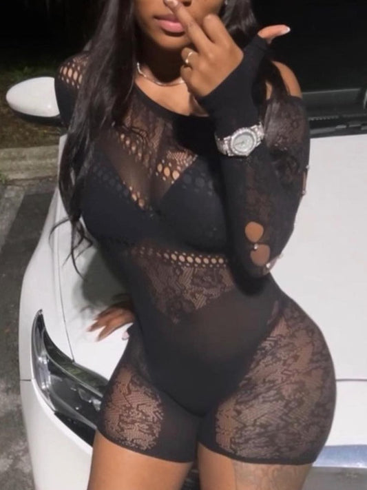 See Through Animal Print Romper