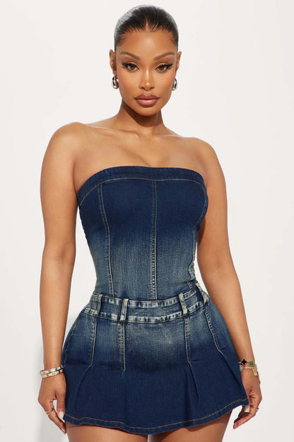 Denim Washed One Shoulder Mini Dress