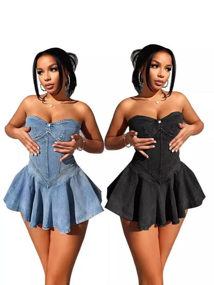 Wrap Chest Denim Mini Dress