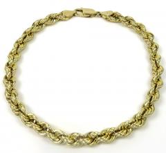14k Yellow Gold Hollow Rope Bracelet 7.75 Inches 5mm