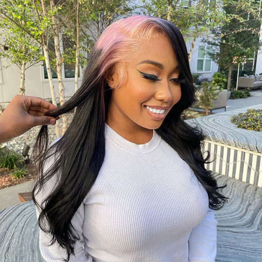 Light Pink Sparkle Roots & Black Hair Body Wave
