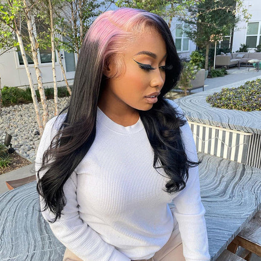 Light Pink Sparkle Roots & Black Hair Body Wave