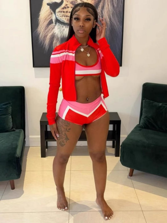 Colorblock Tank Sweatshirt Shorts 3 Piece Sets