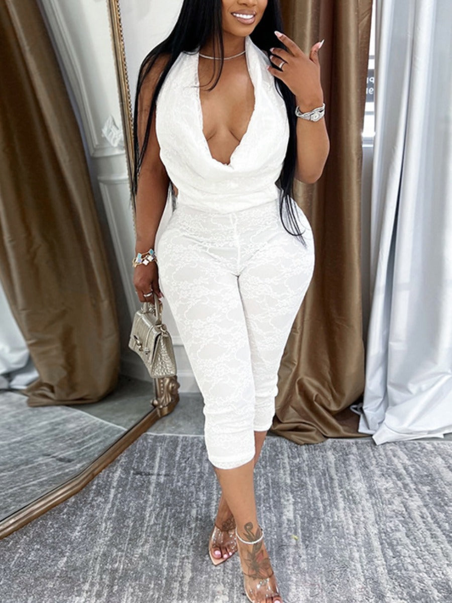 Lace Solid Color Jumpsuit