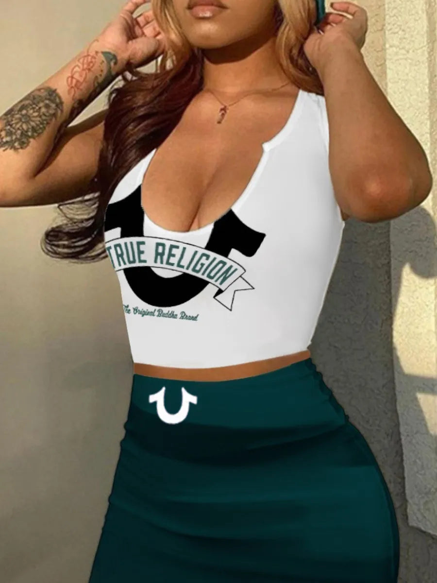 True Religion U Neck Skirt Set