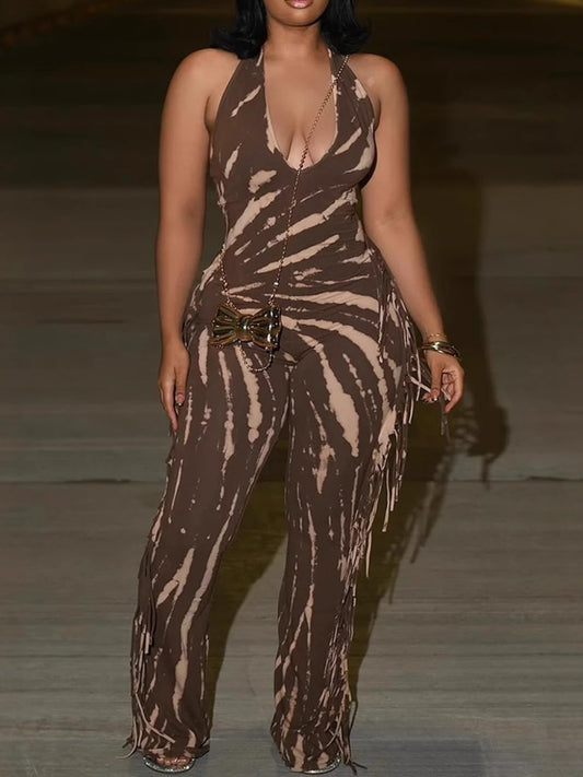 Tassel Design Geometric Pattern Jumpsuit