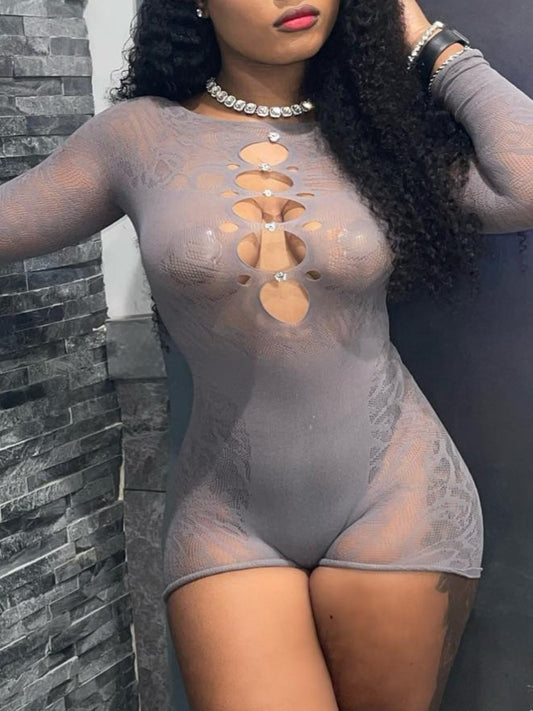 See Through Solid Color Romper