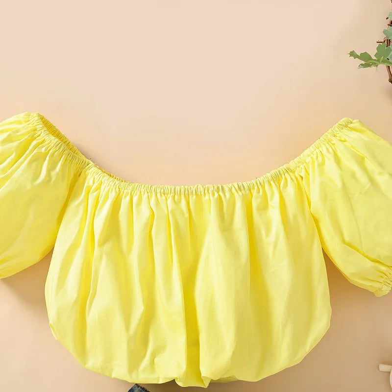 Short Sleeve Tube Top And Denim Skirt 2pcs Set