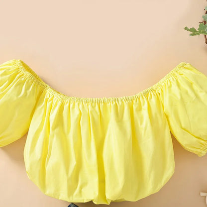 Short Sleeve Tube Top And Denim Skirt 2pcs Set